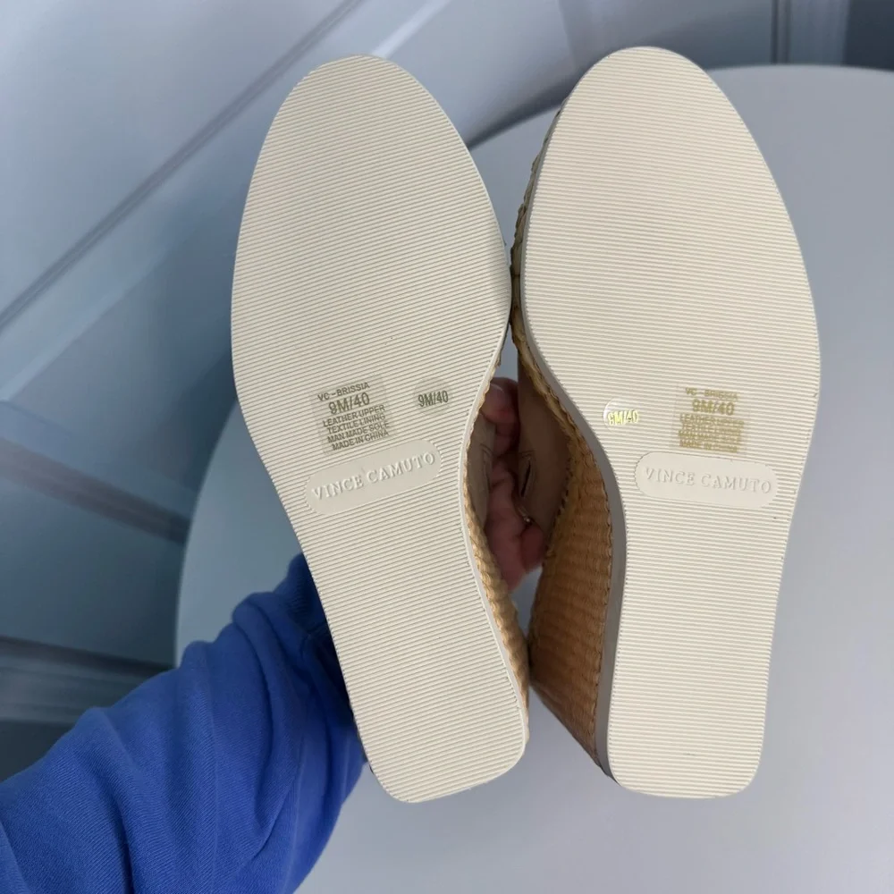 Vince Camuto Tan Suede Espadrille Wedge Slide Sandals Womens Size 9 NWOT - Picture 6 of 8